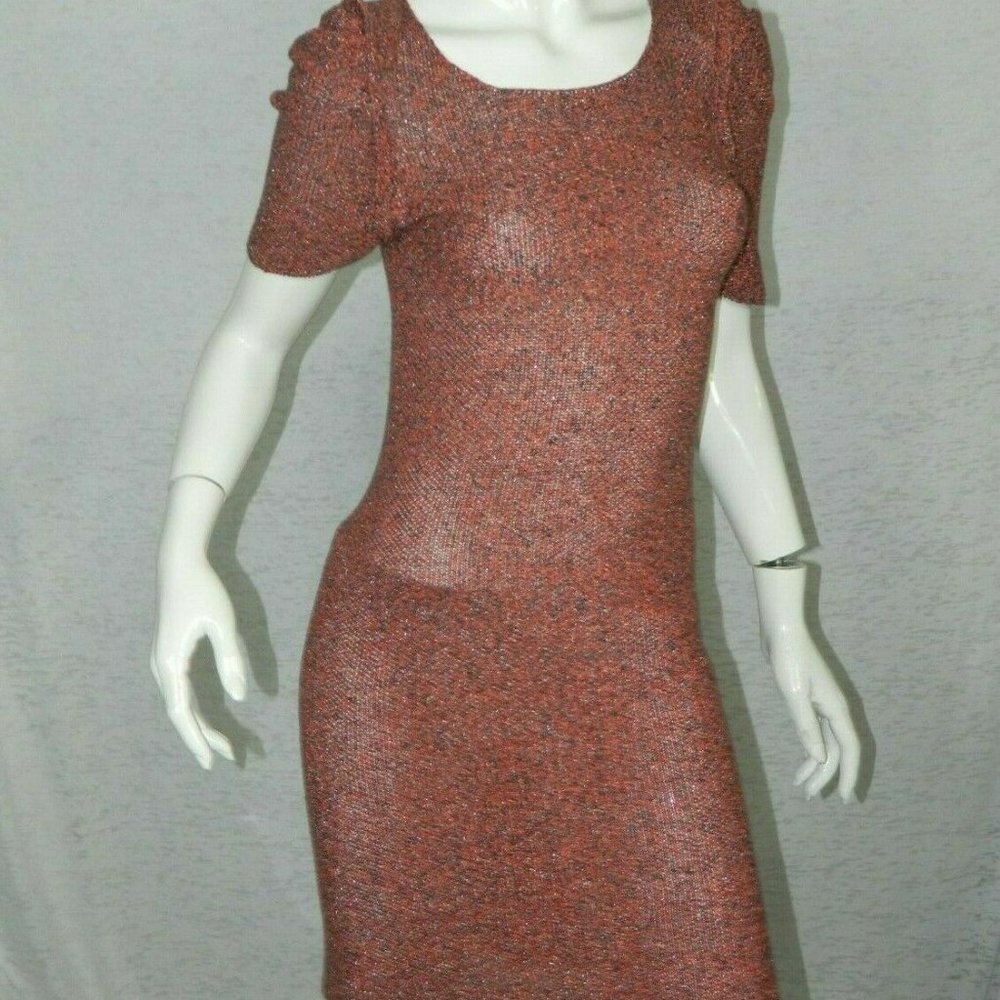 Maje Dress Knit Pink Black Silver Metallic Size 1